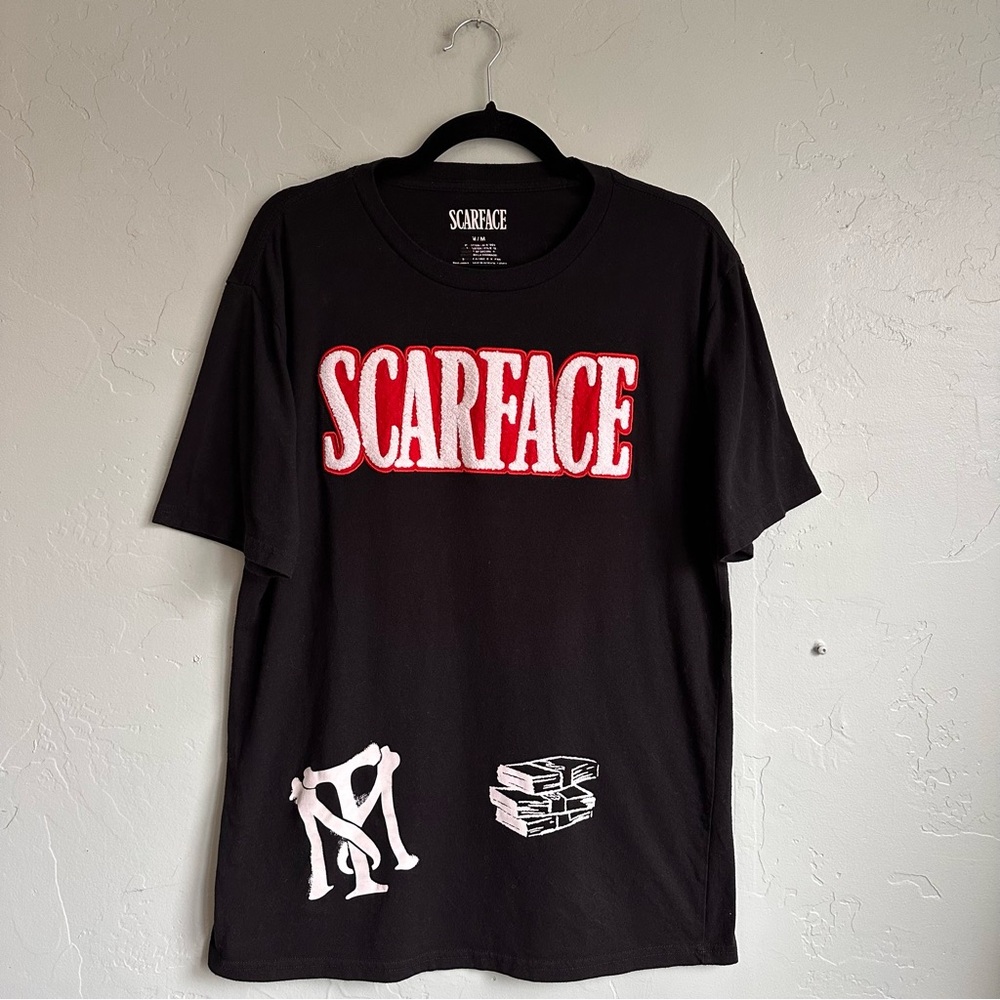 Scarface Chenille Patch Graphic Short Sleeve Black Tee‎ Adult Size Medium EUC